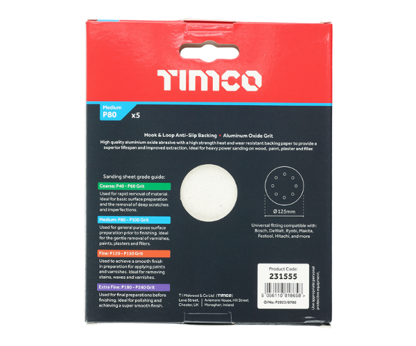 Timco Orbital Sanding Discs P80 125mm