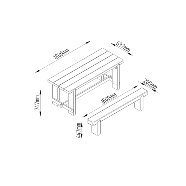 Reflectory Table + Sleeper Bench Set 750mm x 1800mm x 700mm