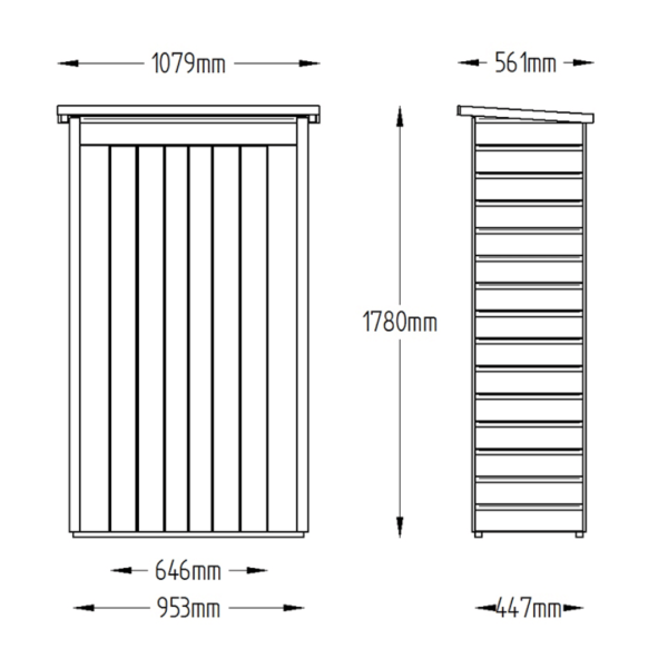 Shiplap Pressure Treated Tall Pent Garden Store 1780mm x 1080mm x 560mm